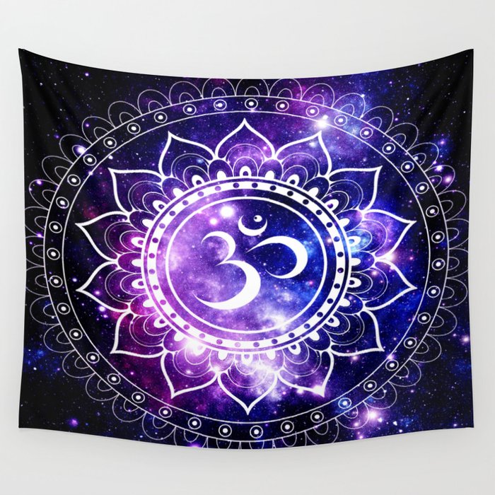 om mandala: purple blue space Wall Tapestry