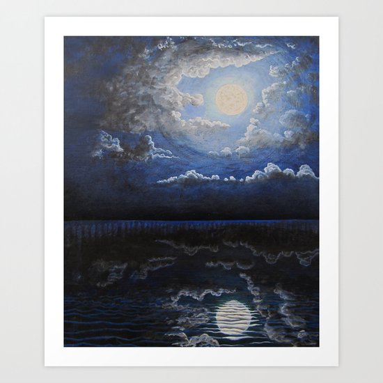 black sea and moon Art Print