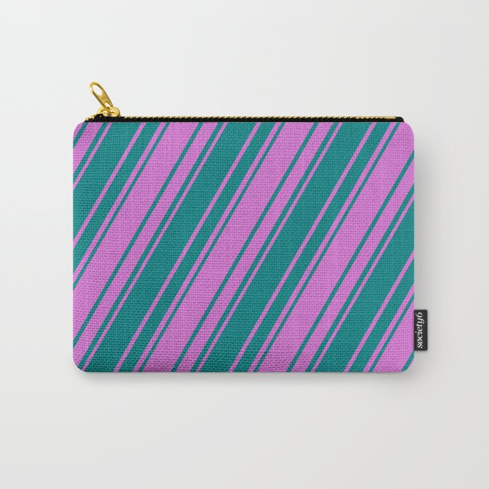 Orchid and Teal Colored Stripes/Lines Pattern Carry-All Pouch