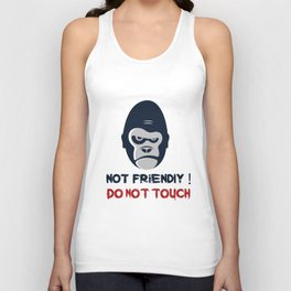 Not Friendly Do Not Touch! Grumpy Gorilla Face Drawing Unisex Tank Top