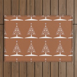 Christmas Tree Of Snowflakes and Stars On Red Brown Outdoor Rug