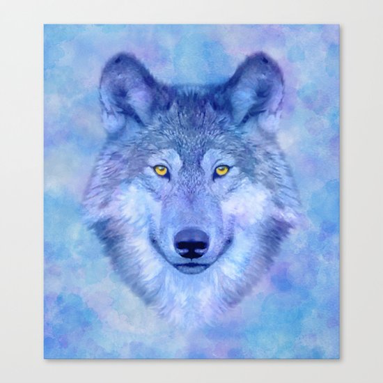 Sky blue wolf with Golden eyes Canvas Print