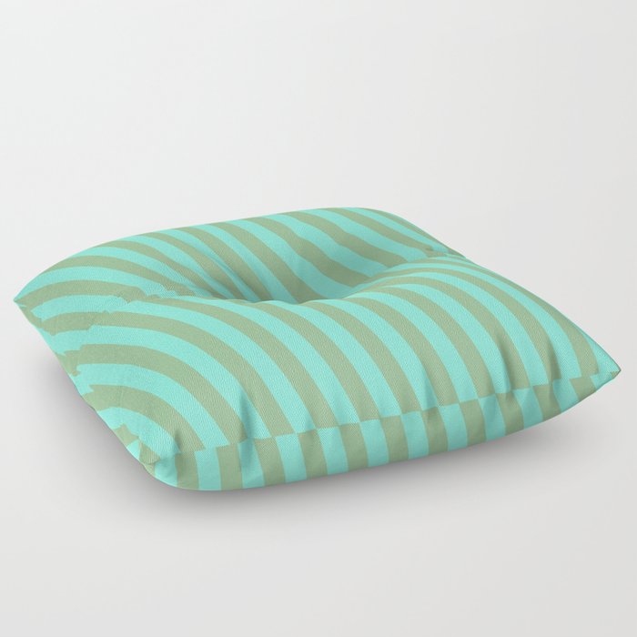 Aquamarine & Dark Sea Green Colored Stripes Pattern Floor Pillow