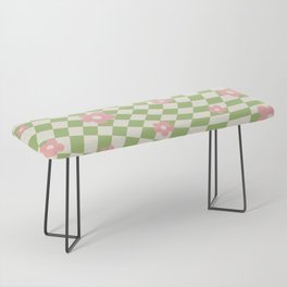 Green Pink Checkered Floral Bench