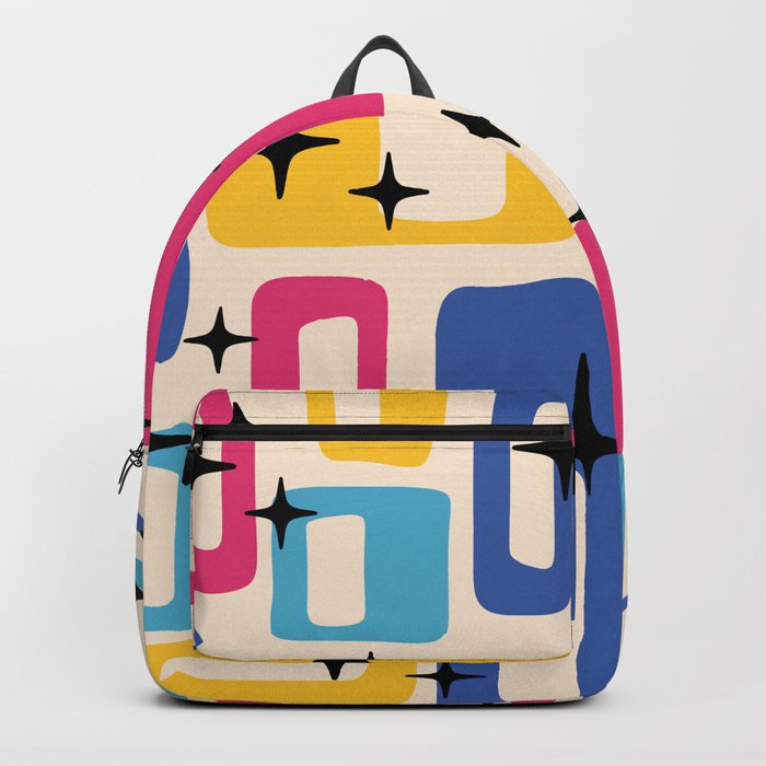 Mid Century Modern Geometric Abstract 350 Magenta Blue Yellow Black and Beige Backpack