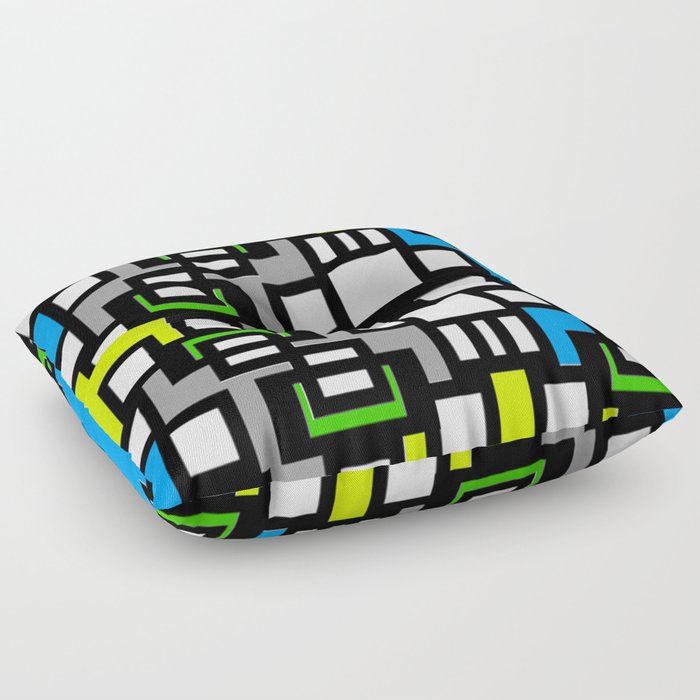 Multicolor Geometric Neon Pattern Blue and Yellow  Floor Pillow