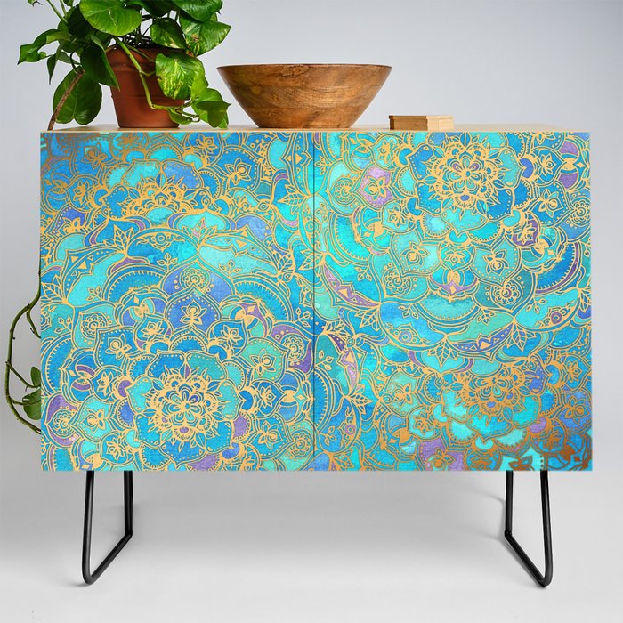 Sapphire & Jade Stained Glass Mandalas Credenza