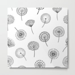 Black and White Dandelions Metal Print