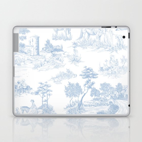 Toile de Jouy Vintage French Soft Baby Blue White Pastoral Pattern Laptop & iPad Skin