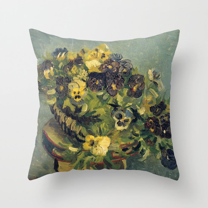 Basket of Pansies on a Table, Vincent van Gogh Throw Pillow