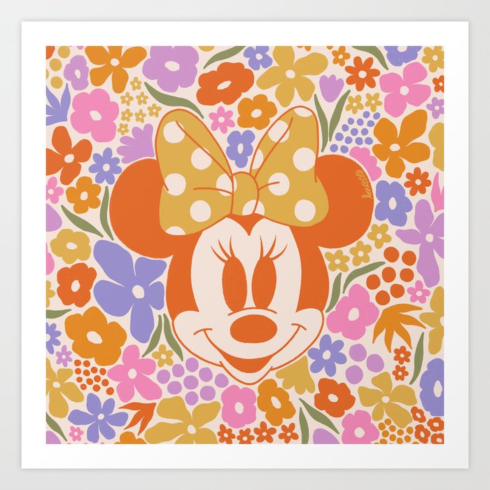 "Minnie Mouse and Colorful Flowers Light" by Hanna Kastl-Lungberg Art Print