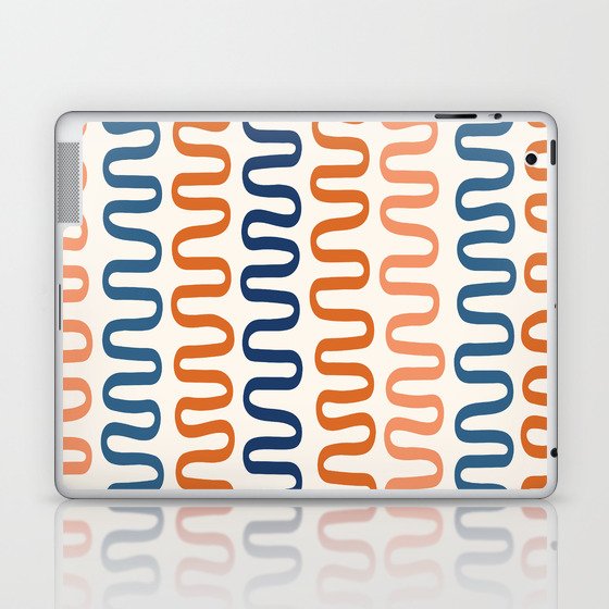 Abstract Shapes 265 in Navy Blue and Orange (Snake Pattern Abstraction) Laptop & iPad Skin