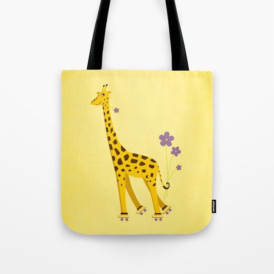Yellow Funny Roller Skating Giraffe Tote Bag