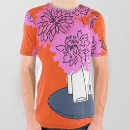 Retro Spring Floral Bouquet Pink and Red All Over Graphic Tee