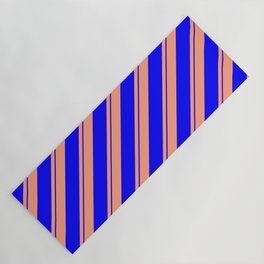 [ Thumbnail: Light Salmon and Blue Colored Stripes Pattern Yoga Mat ]