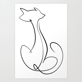 Abstract Cat One Line Drawing Wall Decor Print Miimalist Art