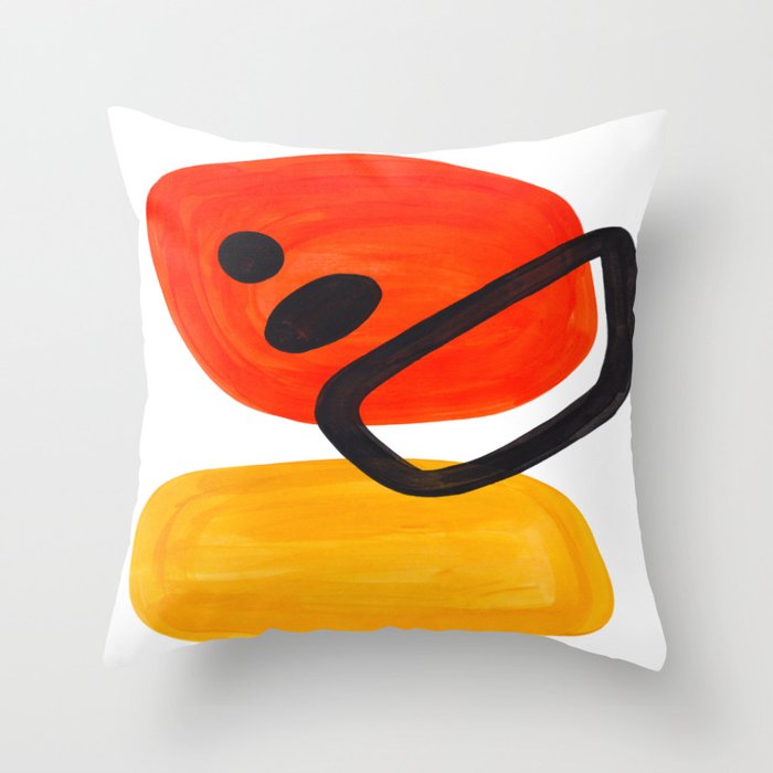 Midcentury Modern Colorful Abstract Pop Art Space Age Fun Bright Orange Yellow Colors Minimalist Throw Pillow