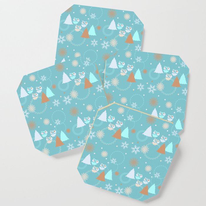 Winter Owls Cute Seamless Pattern Coaster