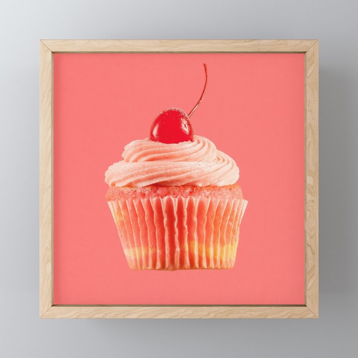 Cupcake Love | Pink with a Cherry on Top Framed Mini Art Print