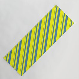 [ Thumbnail: Blue and Yellow Colored Striped Pattern Yoga Mat ]