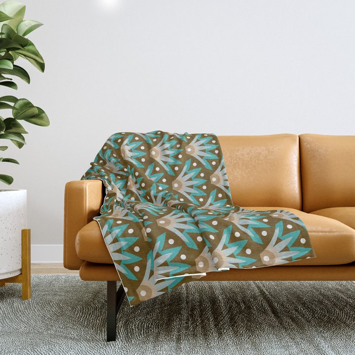 Sunshine Seigaiha Wave – Turquoise & Tan Throw Blanket