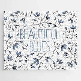 Blue blossom branch pattern on a white background  Jigsaw Puzzle