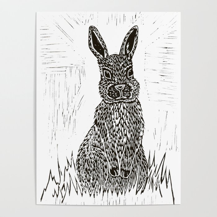 Rabbit Lino Print Poster