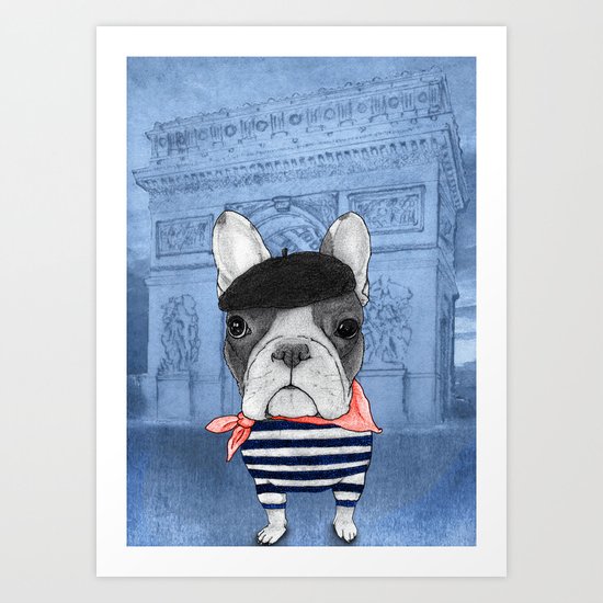 Frenchie with Arc de Triomphe Art Print