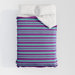 [ Thumbnail: Purple & Turquoise Colored Pattern of Stripes Comforter ]