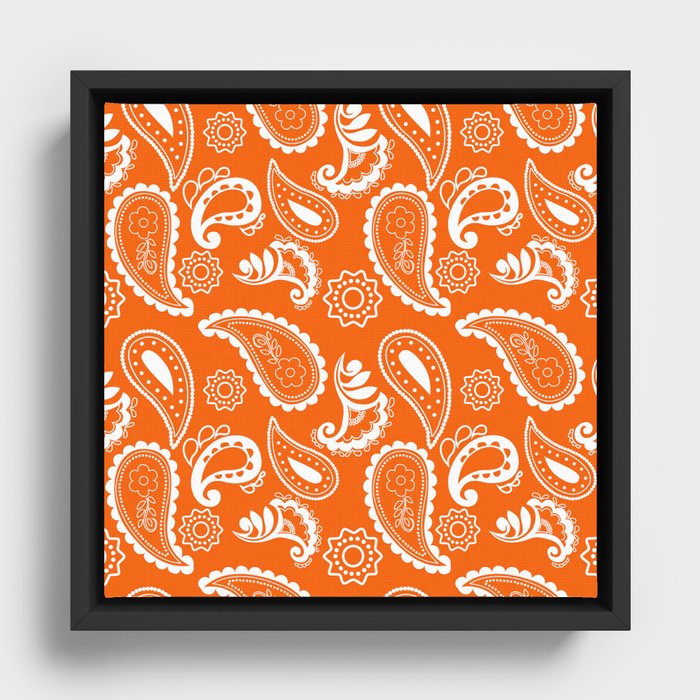 Mandala Pattern Orange and White Halloween Fall Autumn Season Framed Canvas