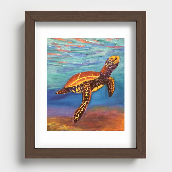 Turtle Coming Up for Air Acrylic Recessed Framed Print