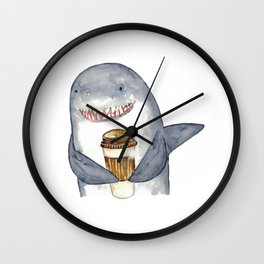 Shark Coffee watercolor Wall Clock
