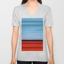 Blue Sky Red Sea - Colorful Abstract Landscape Art V Neck T Shirt