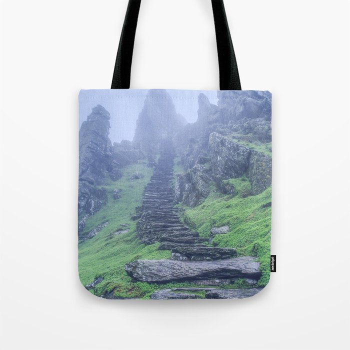 Skellig Stairway to Heaven (Ireland, monastery, island, mystery, moss, fog) Tote Bag