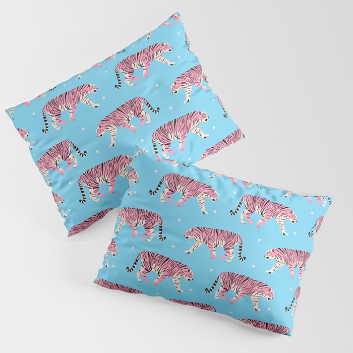 Pink Tiger Tropical Pattern Pillow Sham