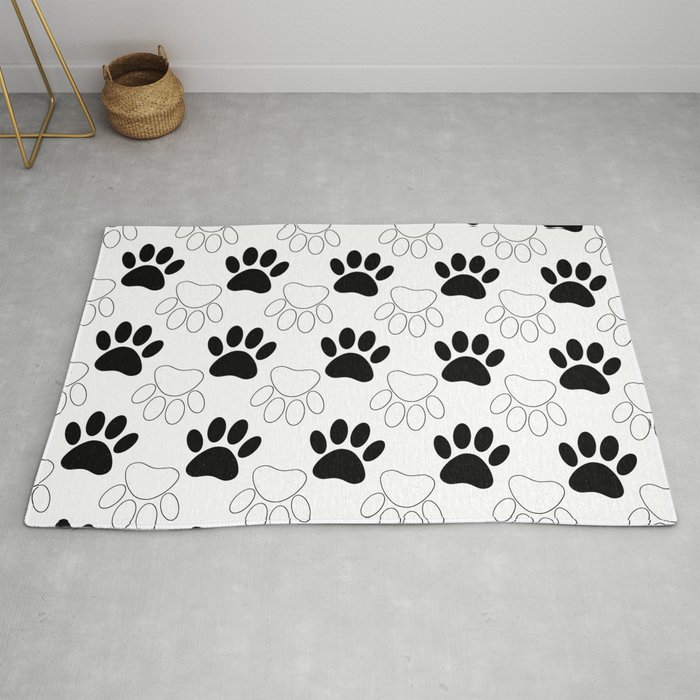 Black And White Dog Paw Print Pattern Rug by Cool Prints
