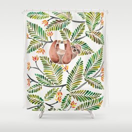 Happy Sloth – Tropical Green Rainforest Shower Curtain