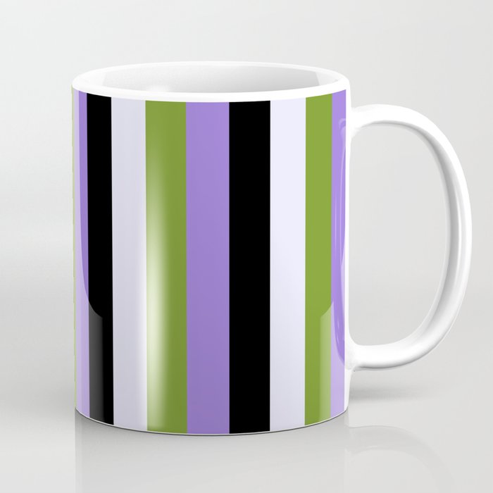 Purple, Green, Lavender & Black Colored Lined/Striped Pattern Coffee Mug