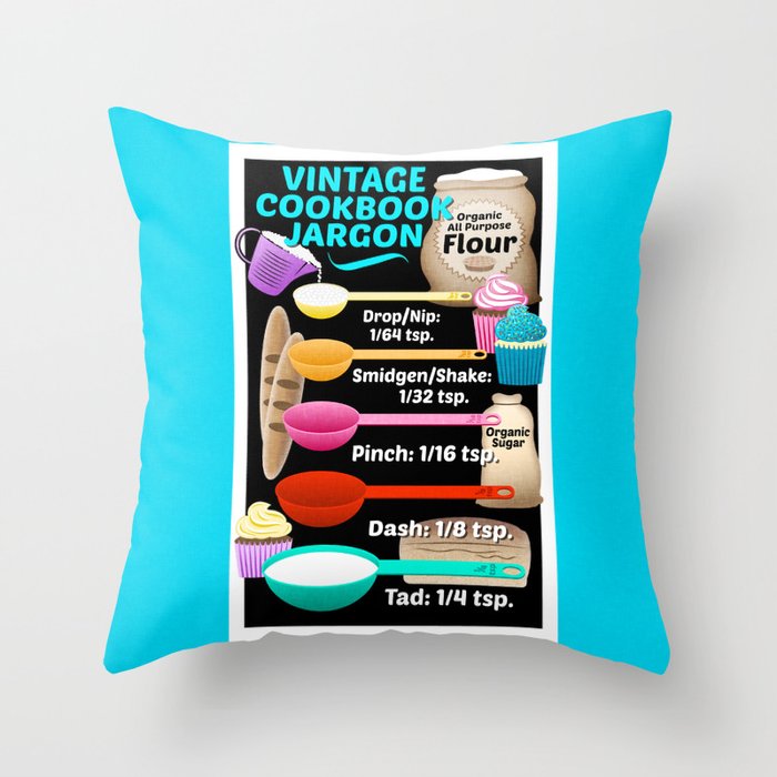 Colorful Vintage Cookbook Jargon Teaspoons Measurements // Kitchen Decor Throw Pillow