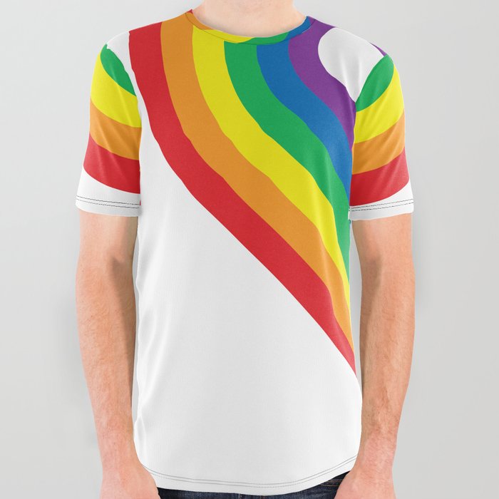 Rainbow Heart Shaped Striped Pattern All Over Graphic Tee