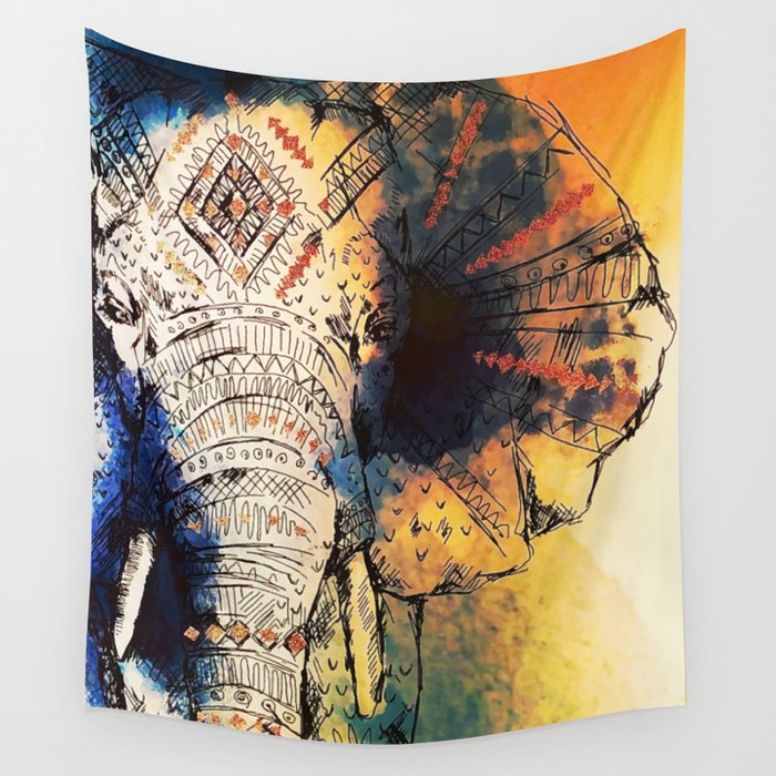 Watercolor elephant & mandala art Wall Tapestry