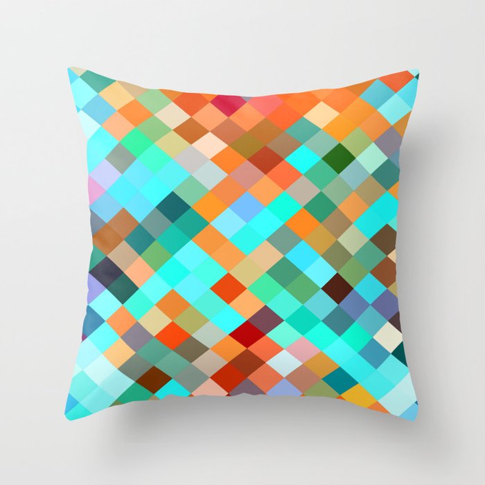 Geometric Square Pixel Pattern Abstract In Blue Orange Yellow