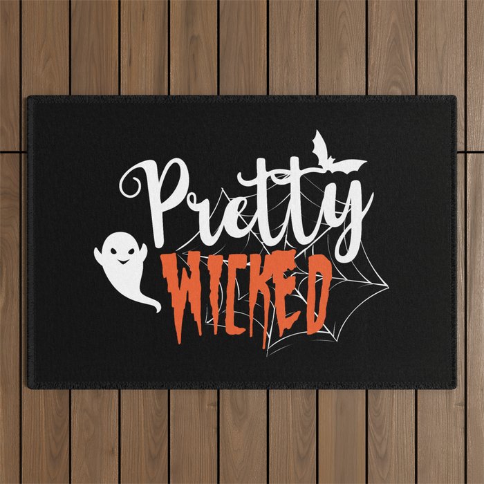 Pretty Wicked Halloween Spooky Slogan Outdoor Rug