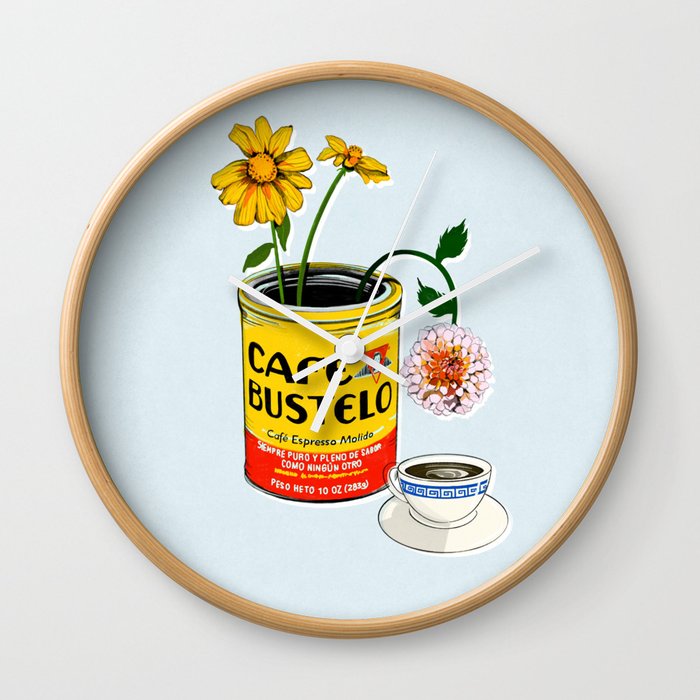 El Cafe - coffee loteria card without text / blue Wall Clock