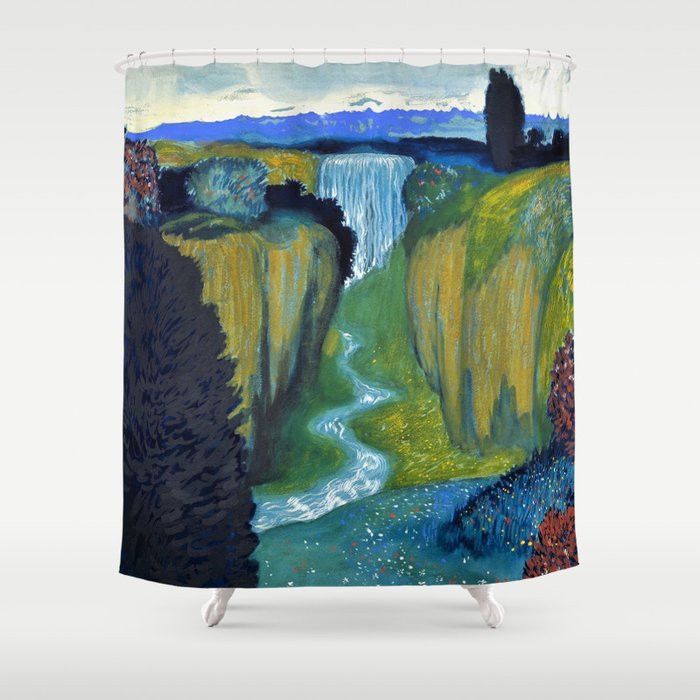 Floral Garden Landscape with Waterfall by Franz von Stuck Shower Curtain