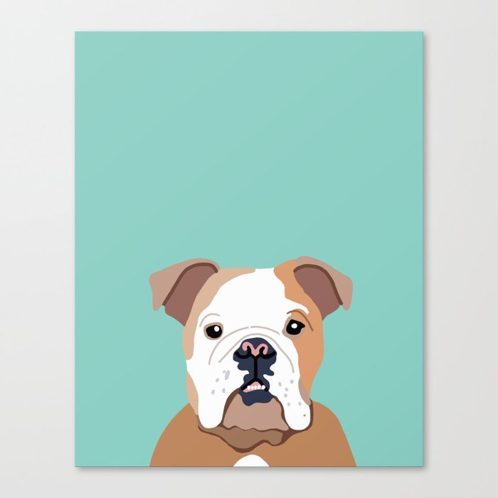 Bulldog art print - bulldog gift, bulldog decor, bulldog lover, cute bulldog, dog portrait Canvas Print