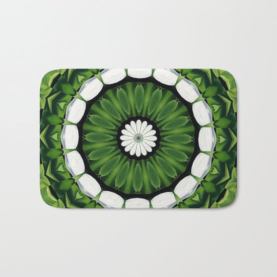Tropical Green and White Floral Mandala Bath Mat