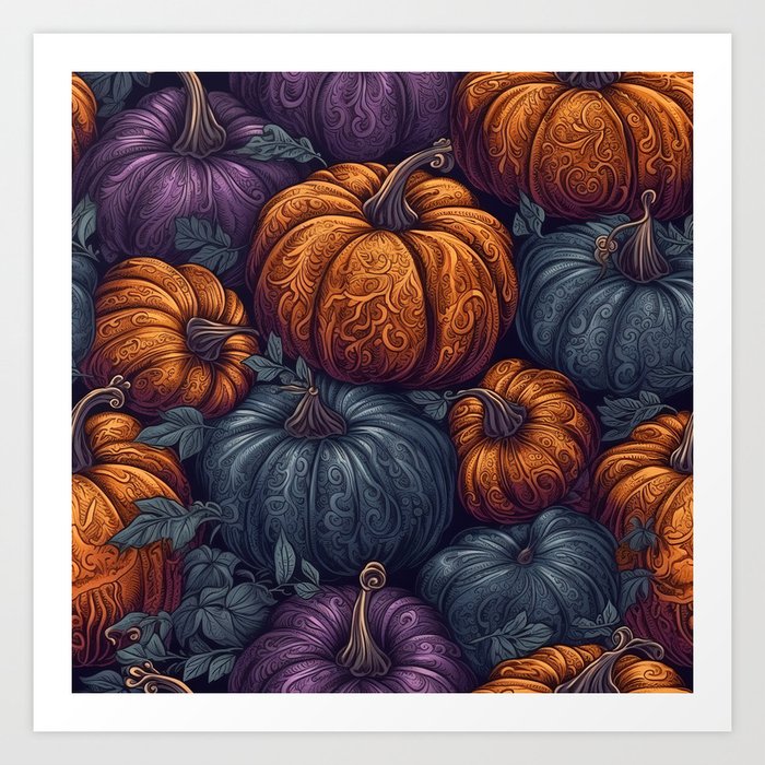 Purple, Blue and Orange Pumpkins Art Print