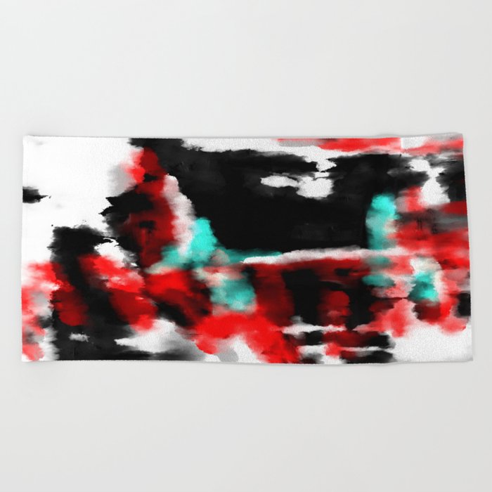 Lukewarm - Abstract, original painting in red, blue, black and white Beach Towel