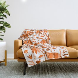 Mexican Otomí Design in Orange Color by Akbaly Throw Blanket